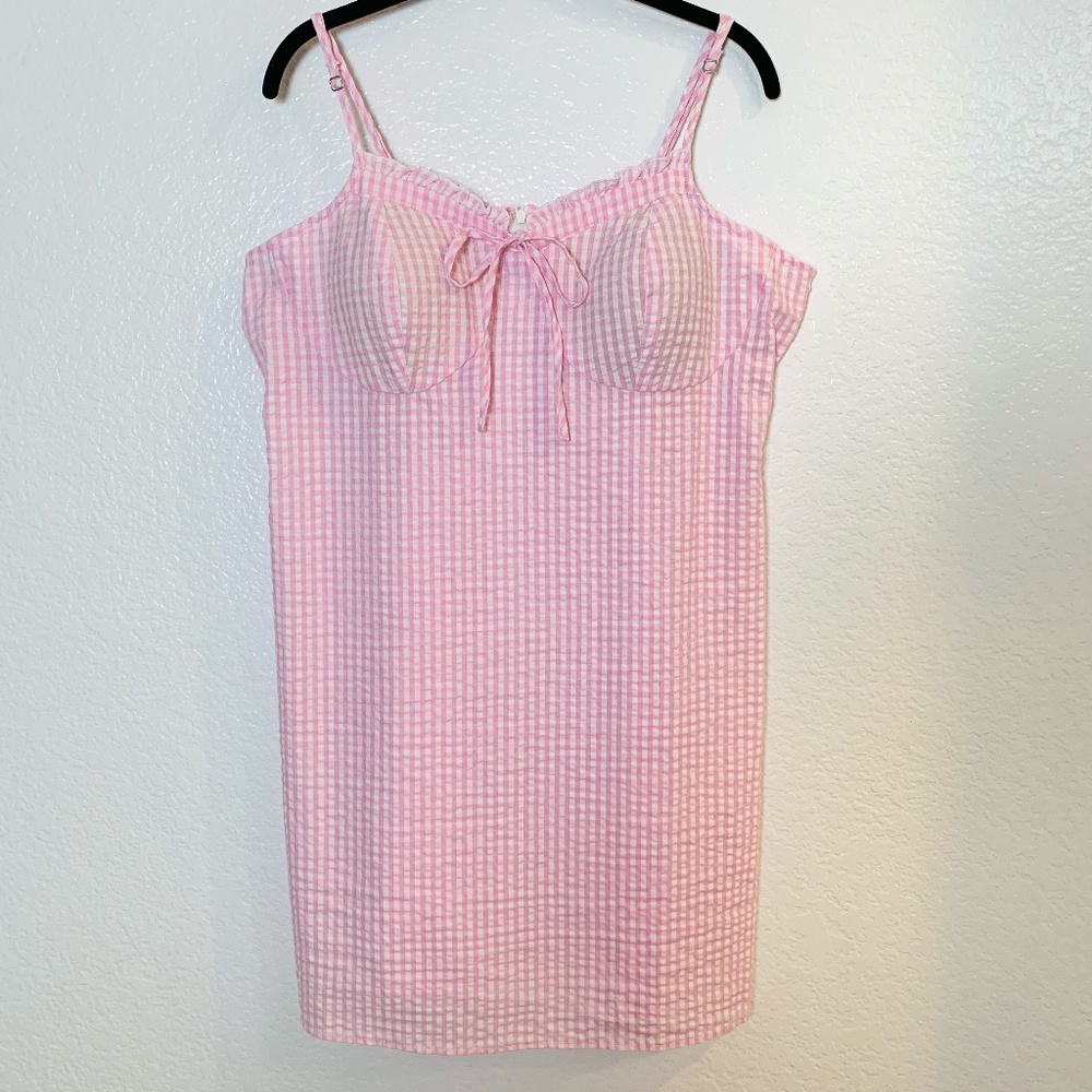 Pink Gingham Dress Juniors XXL Seersucker Preppy Babydoll Barbie Picnic Summer